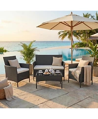 gaomon Patio Rattan Set with Glass Table Wicker and Cushions