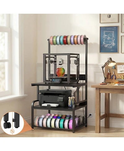 Aheaplus Large Printer Stand with 4-Tier Storage and Charging Station, 3D Printer Table with Filament Storgae and Rolling