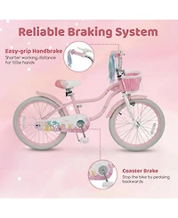 Gymax 20'' Girls Bike w/Removable Basket Streamers Hand Brake and Coaster Saddle