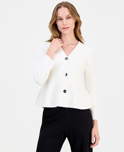 Anne Klein Women's V-Neck Peplum Cardigan