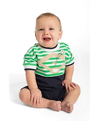 Florence Eiseman Baby Boys Stripe Knit Shortall With Baseball Field