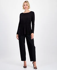 Anne Klein Women's Smocked-Waist Boat-Neck Top
