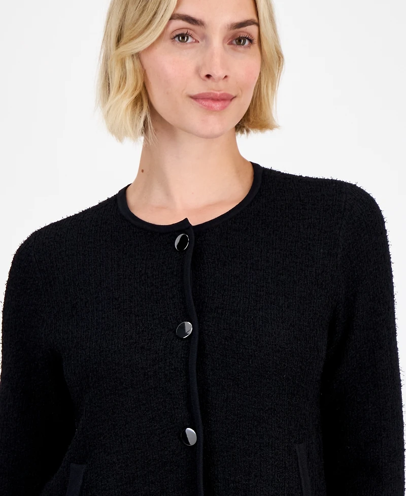 Anne Klein Women's Eyelash-Texture Patch-Pocket Cardigan