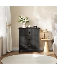 homfan Fluted 3-Drawer Nightstand Dresser with Metal Handles, 27.5" Wide Storage End Table for Bedroom, Living Room, Hallway