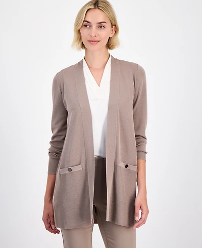Anne Klein Women's Open-Front Buttoned-Pocket Cardigan