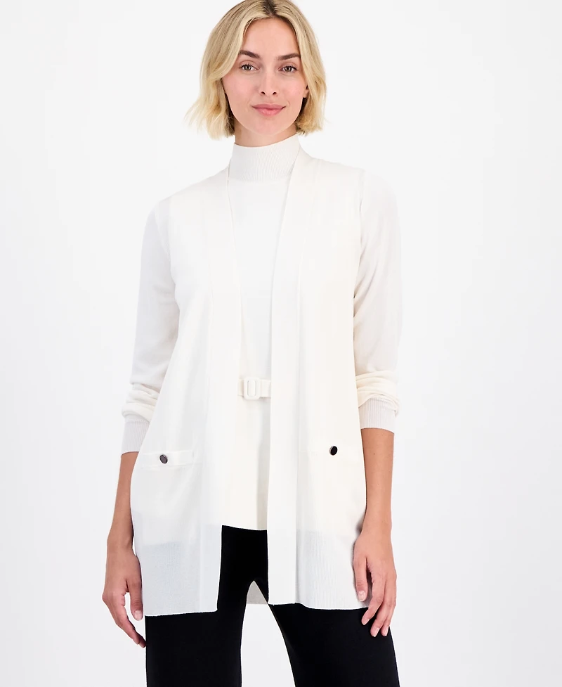 Anne Klein Women's Open-Front Buttoned-Pocket Cardigan