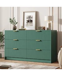 homfan 6-Drawer Fluted Dresser Chest with Metal Handles, Modern Wide Storage Organizer for Bedroom, Living Room, Entryway or Hallway