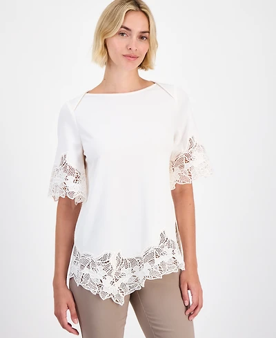 Anne Klein Women's Lace-Trim Asymmetrical Top