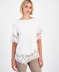Anne Klein Women's Lace-Trim Asymmetrical Top