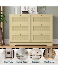 gaomon Rattan Dresser, 8-Drawer Boho Chest, Handwoven Wicker Fronts, Metal Handles, for Bedroom or Living Room
