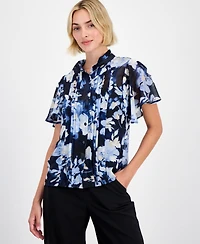 Anne Klein Women's Pleated-Front Flutter-Sleeve Blouse