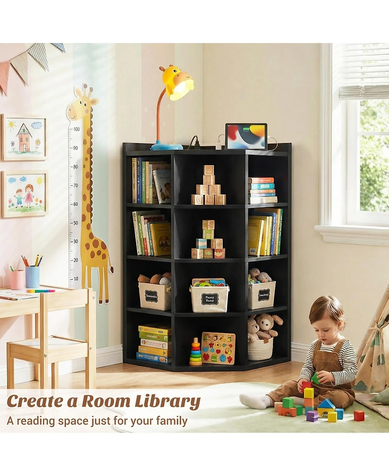Aheaplus Corner Bookcase Cabinet with 18 Cubbies, Bookshelf Open Storage