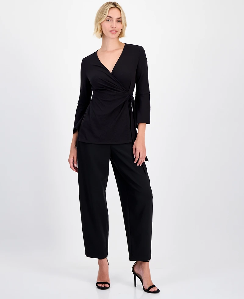 Anne Klein Women's Ribbed Surplice-Neck Wrap Top