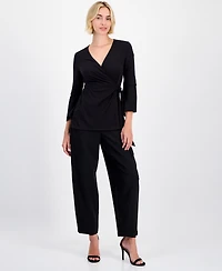 Anne Klein Women's Ribbed Surplice-Neck Wrap Top