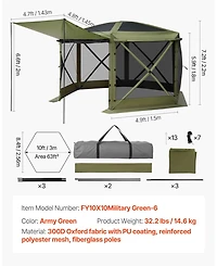 Cozito Pop Up Gazebo Screen Tent, 10 x 10 feet 6-Sided Canopy with Carry Bag