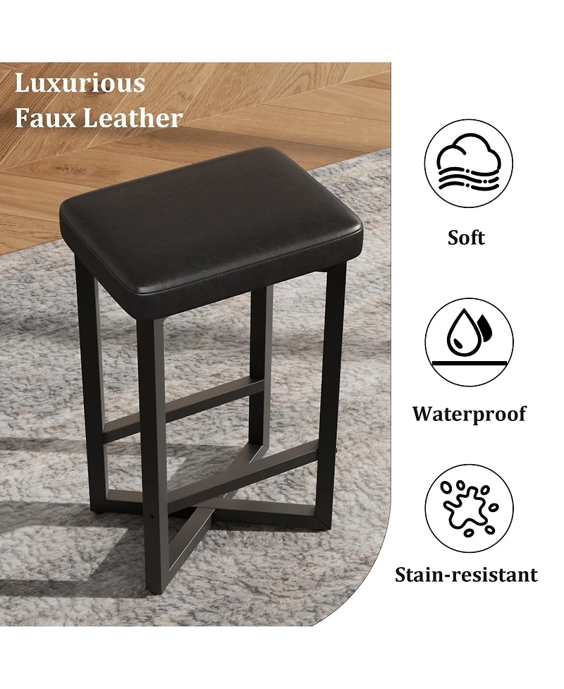 homfan 24.6 Inch Backless Counter Height Bar Stools, Pu Leather Upholstered Seat, Sturdy Metal Frame and Footrest for Home Bar Dining Room Kitchen