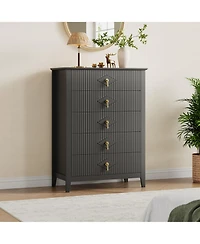 homfan Fluted 5-Drawer Dresser Chest with Metal Handles, 32 inch Wide Storage Tv Stand for Bedroom, Living Room, Hallway
