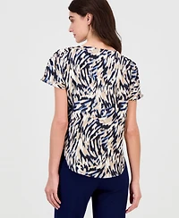 Anne Klein Women's Printed Boat-Neck Short-Sleeve Top