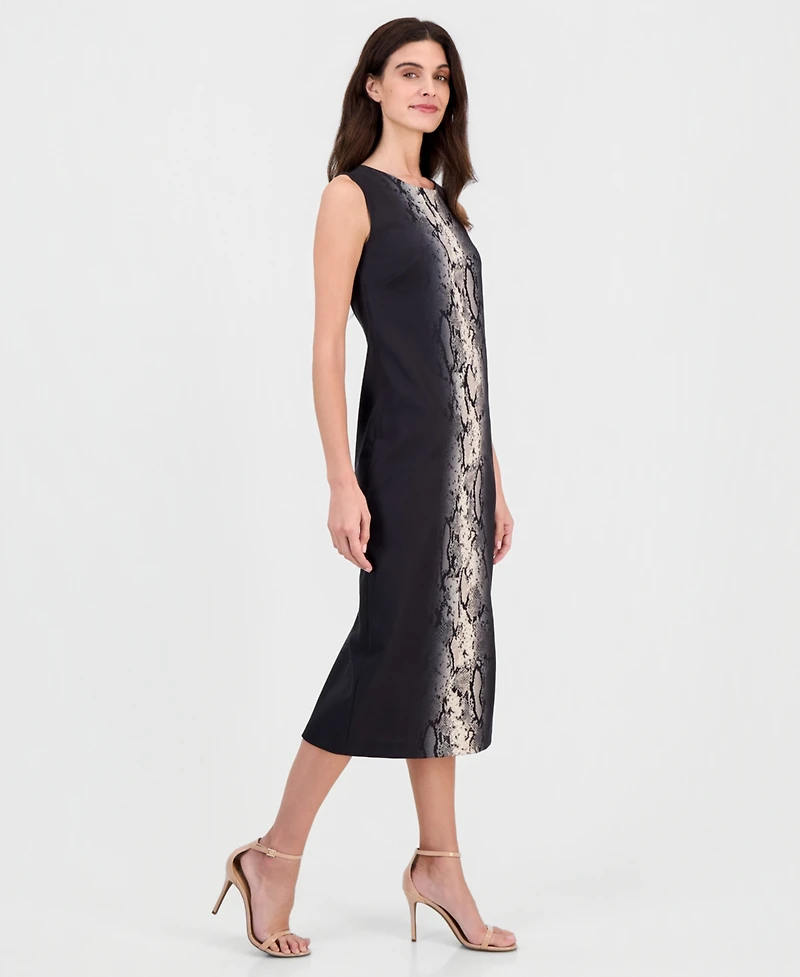 Anne Klein Women's Animal-Print Jewel-Neck Midi Dress