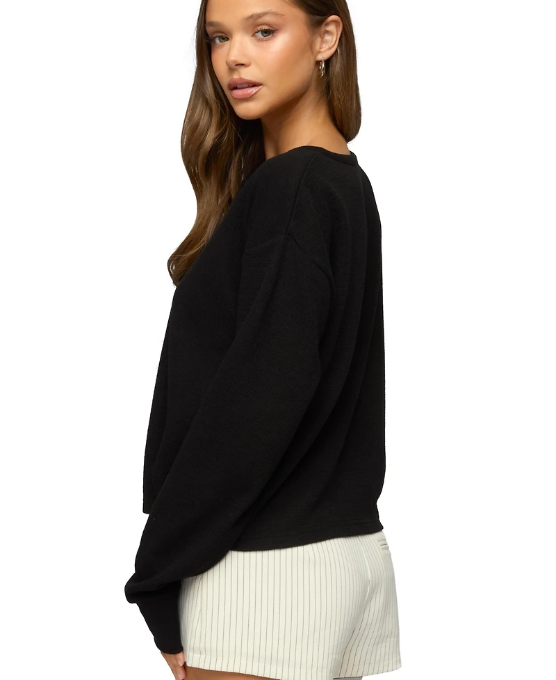 Edikted Women's Deni Long Sleeve Henley Waffle Top