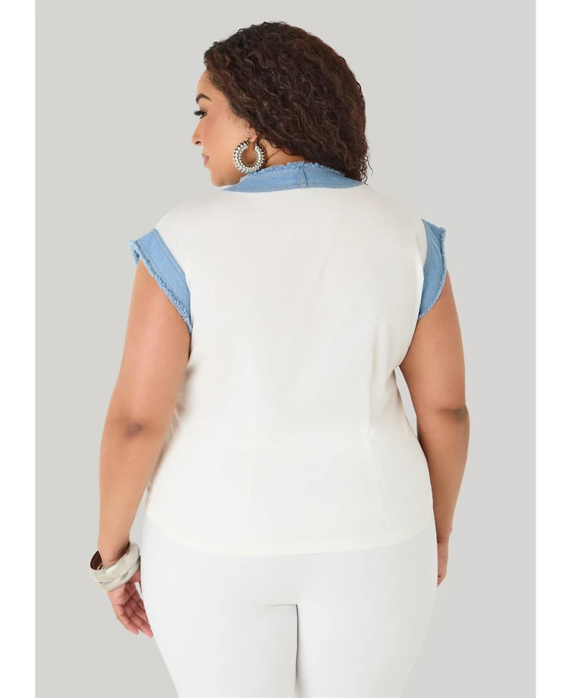 Ashley Stewart Women's Denim Trimmed Cotton Shirt