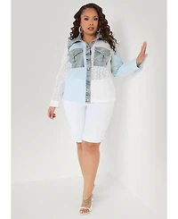 Ashley Stewart Women's Embroidered Eyelet Paneled Shirt