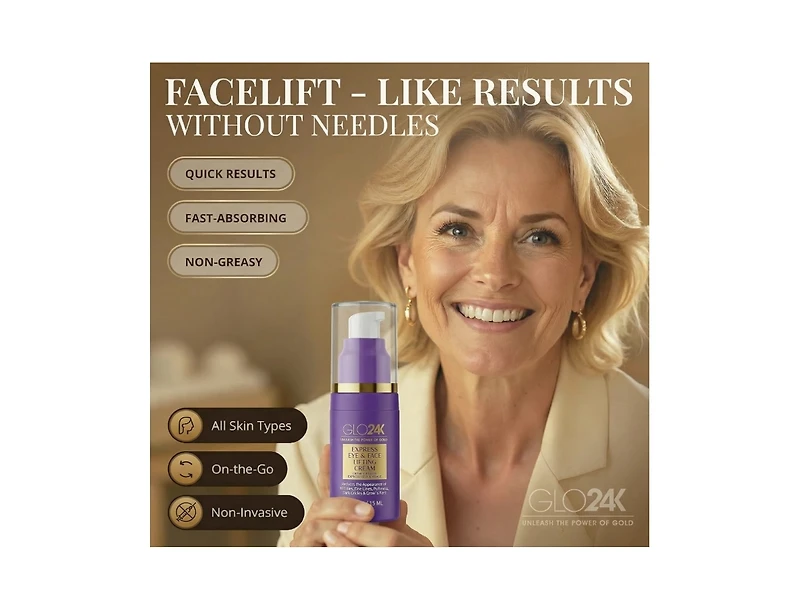 GLO24K Express Eye and Face Lifting Cream, Instant Smoothing and Firming Treatment for Wrinkles, Fine Lines, and Puffiness