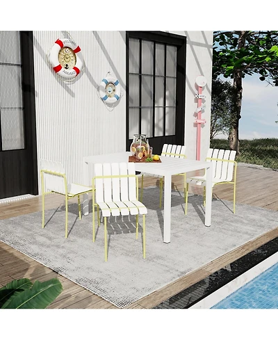 Mondawe 5-Piece Outdoor Dining Set - 55 Inch Table with 4 Striped Color Block Chairs
