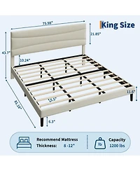 homfan Upholstered Platform Bed Frame with Curved Headboard, Wood Slat Support, Underbed Storage