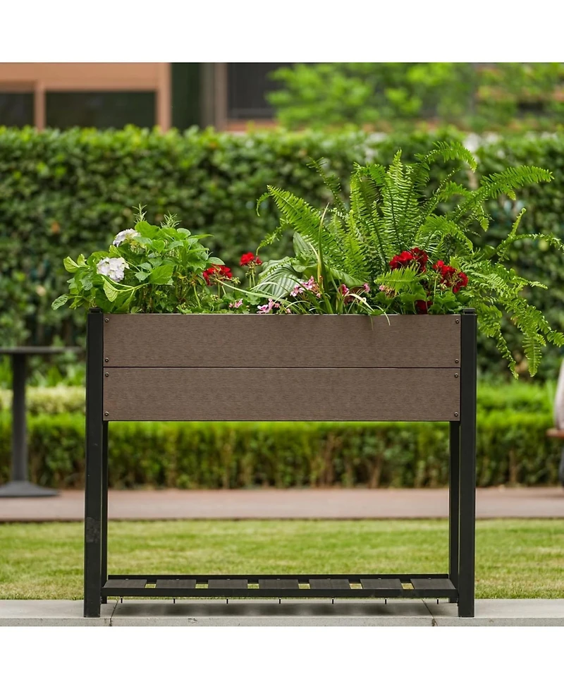 Xo 42" x 33" Hdpe Raised Garden Bed with Legs and Shelf, Elevated Planter Box for Vegetables, Herbs, Patio and Outdoor Use