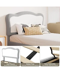 homfan Scalloped Headboard Design Kids Bed Frame, Upholstered Platform, Soft Fabric, Wooden Slats, Sturdy, No Box Seasonal Needed