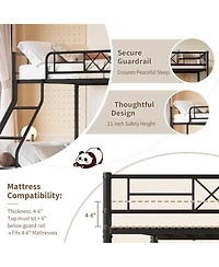 homfan Heavy Duty Metal Bunk Bed Twin Over Full Size, Guardrail and Ladder, Low Profile Space-Saving Design, No Box Spring Required