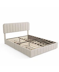 gaomon Velvet Upholstered Platform Bed with 4 Storage Drawers - Adjustable Headboard, No Box Spring Needed