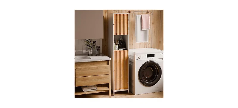 Midola Bathroom Tall Storage Cabinet with Bamboo Slats Door and Elegant Design Easy Assembly for Bathroom