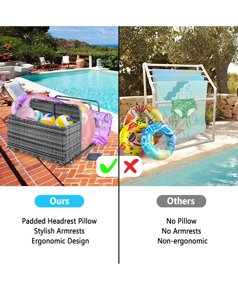 gaomon Pool Float Storage Box with Wheels, Double Layer Pe Rattan, Water-Resistant, Fold-Out Shelves, for Poolside and Patio