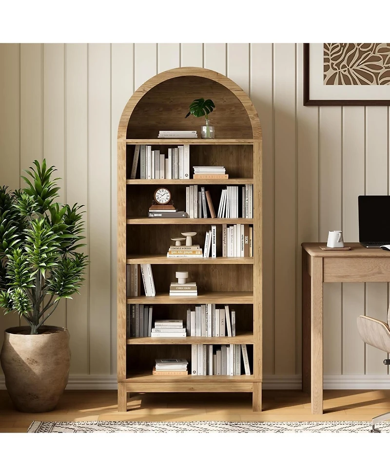 homfan Modern Arched 7-Tier Shoe Cabinet, Freestanding Entryway Storage Bench with Shelves, Curved Space-Saving Design for Bedroom, Living Room