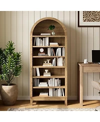 homfan Modern Arched 7-Tier Shoe Cabinet, Freestanding Entryway Storage Bench with Shelves, Curved Space-Saving Design for Bedroom, Living Room