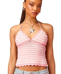 Edikted Women's Barbie Backless Striped Crochet Halter Top