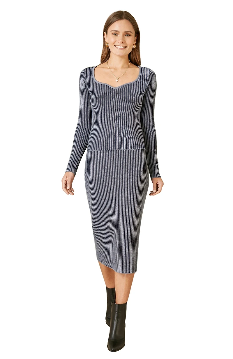 Yumi Women's Rib Knit Midi Skirt Stretch and Cozy