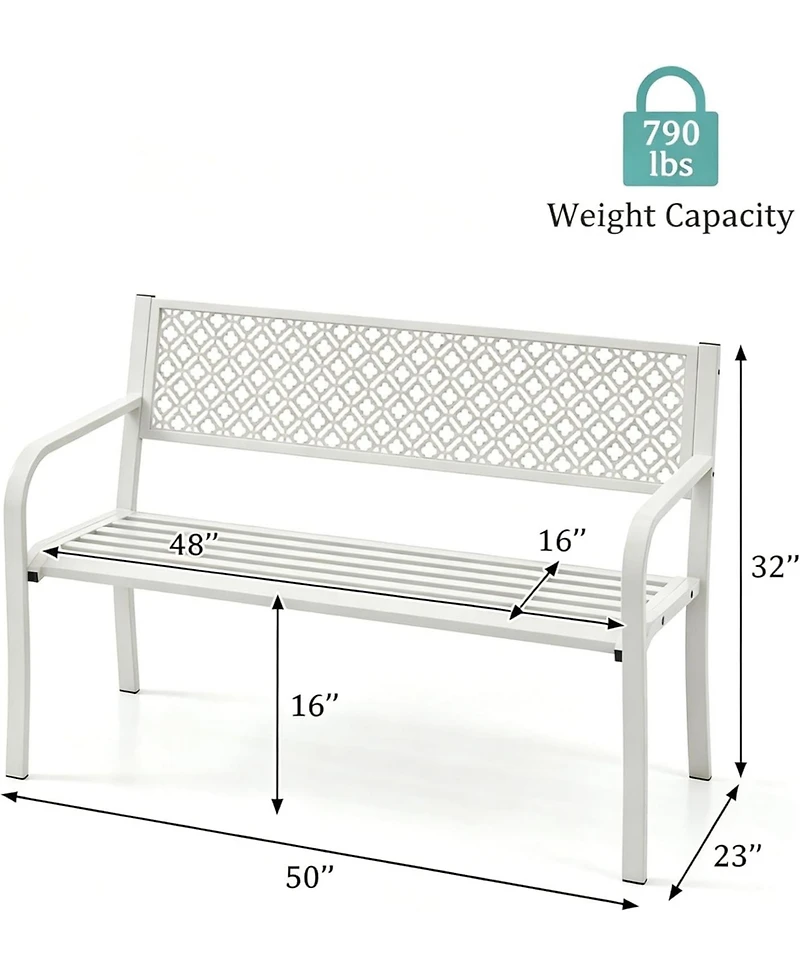 gaomon Outdoor Metal Garden Bench for 2 Person, Heavy Duty Steel Patio Bench, Weather Resistant Black Porch Seating with Geometric Backrest