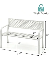 gaomon Outdoor Metal Garden Bench for 2 Person, Heavy Duty Steel Patio Bench, Weather Resistant Black Porch Seating with Geometric Backrest
