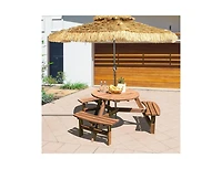 Mondawe 6 Person Wooden Picnic Table Set with Built-in Benches and Umbrella Hole