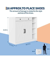 homfan Shoe Cabinet for Entryway with Doors, Hooks and 3 Open Racks - 4 Adjustable Shelves Storage Organizer for Hallway and Living Room