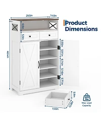 homfan Modern Farmhouse Narrow Freestanding Shoe Cabinet, Hidden Entryway Organizer with Doors, Drawers and Shelves for Foyer and Living Room