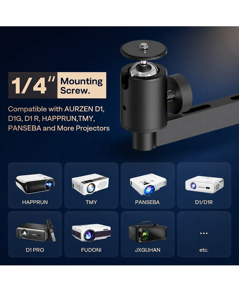 Aurzen Multi-Angle Projector Stand, Rotation, Gimbal Stand with -Inch Screw Compatible Most Projectors