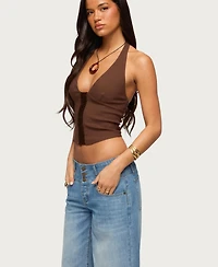 Edikted Womens Alira Fringed Panel Halter Top
