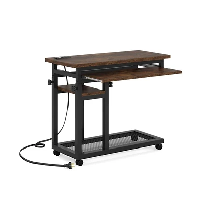 Slickblue Mobile C Table with Power Outlet for Sofa and Bedside Use
