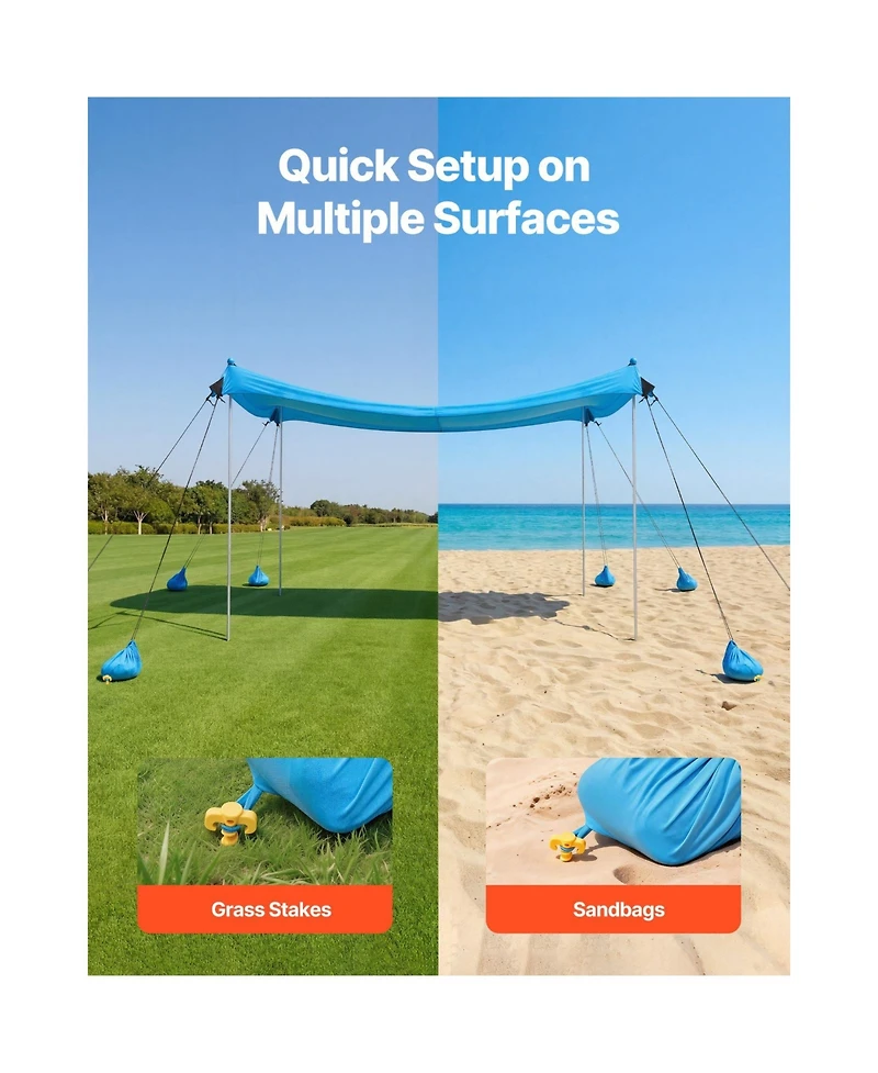 Cozito Beach Tent Sun Shelter 10 x 10 feet with 8 Sandbags and Stability Poles