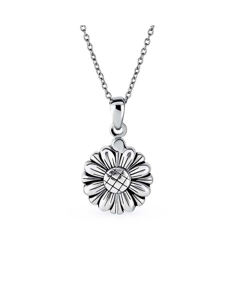 Bling Jewelry Sterling Silver Sunflower Open Locket Pendant Necklace Floral Design "My Love" Inspirational Message