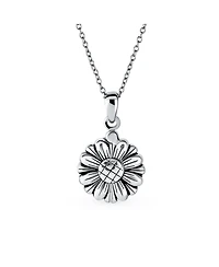 Bling Jewelry Sterling Silver Sunflower Open Locket Pendant Necklace Floral Design "My Love" Inspirational Message